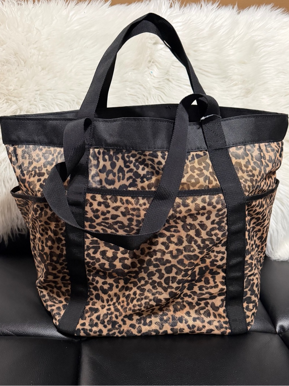Leopard Print Tote Bag with Black Trim